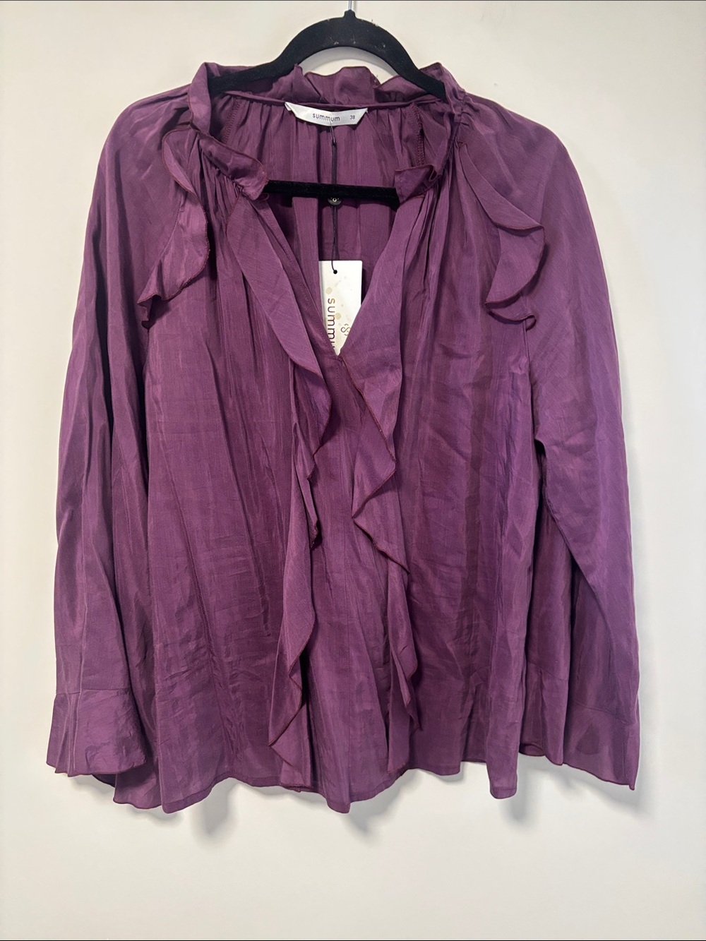 NWT Summum Plum Ruffle-Front Blouse